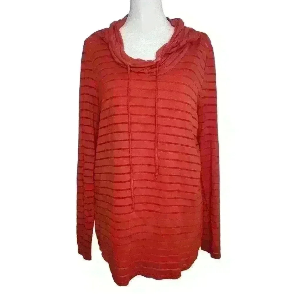 Chelsea & Theodore red orange cowl neck long sleeve shirt size large
